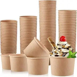 Thick Customizable Disposable Paper Ice Cream Cups with Parchment Paper - Versatile Kitchenware Bowls for Baby Party Supplies, Hot-Cold Snacks, Yogurt Desserts