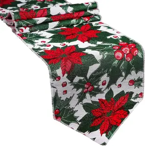 Christmas Table Runner, Flower Table Runner 72 Inches Long Poinsettia Table Runner for Christmas Dining Table Decorations