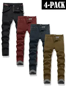 Men's Versatile Solid Color Slim Fit Jeans 4-Pack