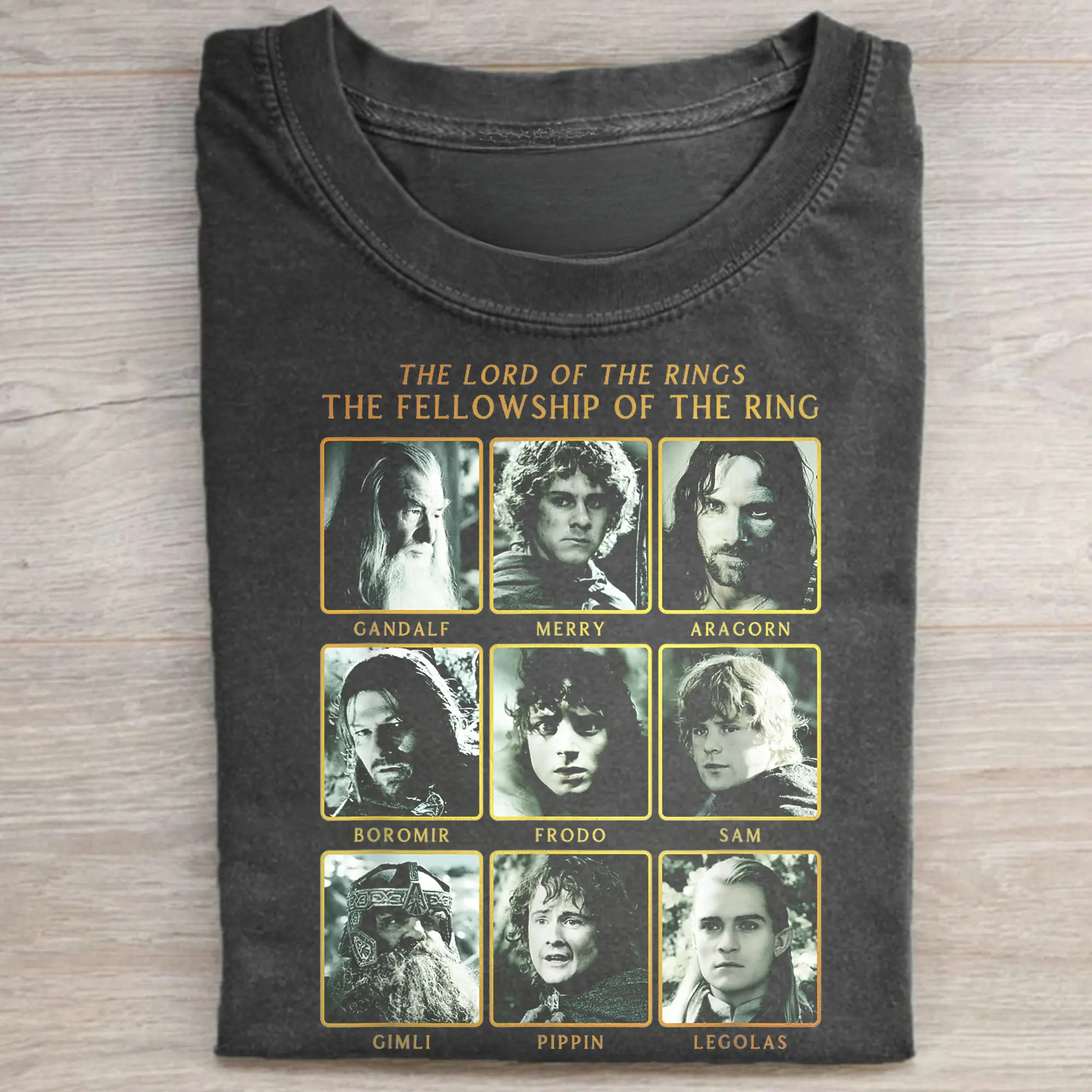 Gildan Men's Fitted Crew Neck Cotton Shortsleeve Printed Graphic T-Shirt - Streetwear Casual Vintage Lord of The Rings Fellowship Characters Top for Middle Earth Novel Lovers - Lightweight All-Season Cold-Wash Menswear Top