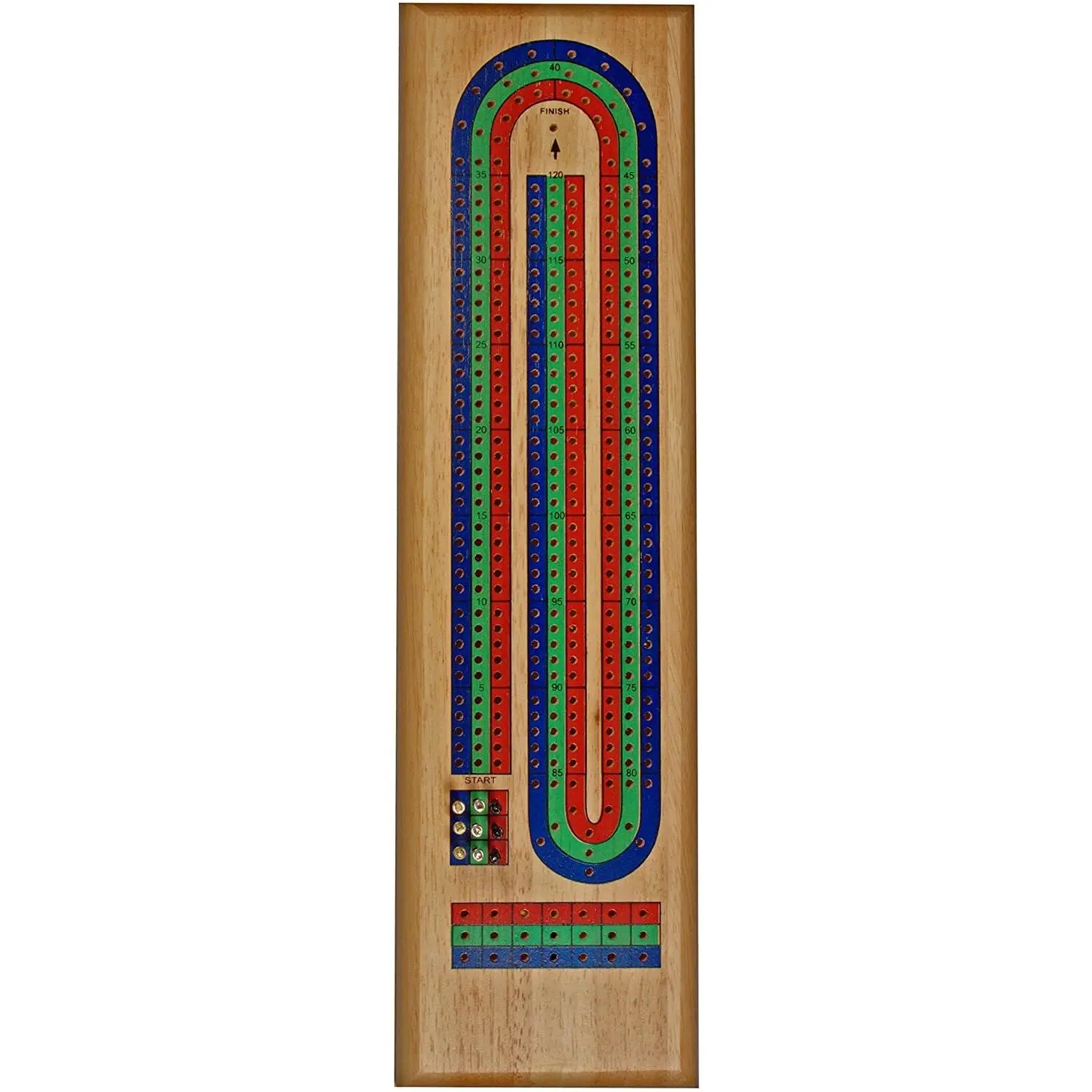 WE Games Classic Cribbage Set - Solid Wood TriColor Continuous 3 Track Board with Metal Pegs
