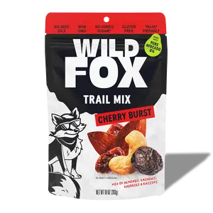 Wild Fox Cherry Burst Trail Mix - Sweet Crunchy Bold Flavor Dried Cherries Raisins Roasted Almonds Cashews No Refined Sugar Paleo Friendly