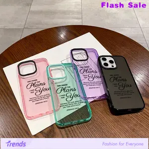 Phone Case for iPhone 16 Plus 15 Pro Max 14 13 12 11 Creative English Pattern Non-Yellowing Shockproof Soft Silicone Fashion Transparent Cover