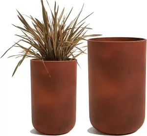 DAVYLINE 19.5" H. Large Cylindrical Cement Planter Rust Color Tall Plant Pot for Indoor Outdoor Decor 19.5" H. x 14" Dia. Supplier Warranty Included