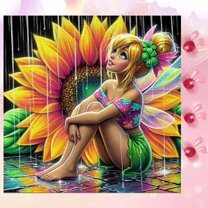 5D DIY Full Drill Round Diamond Painting - Diamond Art Kit Sunflower, Fairy, Raindrop Mosaic, Canvas - DIY Decor, Home Wall Art, Suitable for Halloween and Christmas, Birthday and Anniversary Gifts