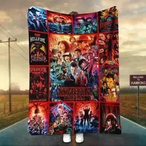 Stranger Things Theme Flannel Throw Blanket Bold Poster Style Artwork Vivid Sci Fi Energy Super Soft Cozy Warm Lightweight Ideal For Sofa Bed Home Decoration Heartwarming Premium Gift For Fans All Season Daily Use