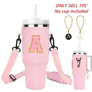 Water Bottle Holder Bag with Letter Charm, 1 Count Water Bottle Carrier with Strap, Drink Holders for Stanley Cup, Drinkware Accessories for Home Office, Tumbler