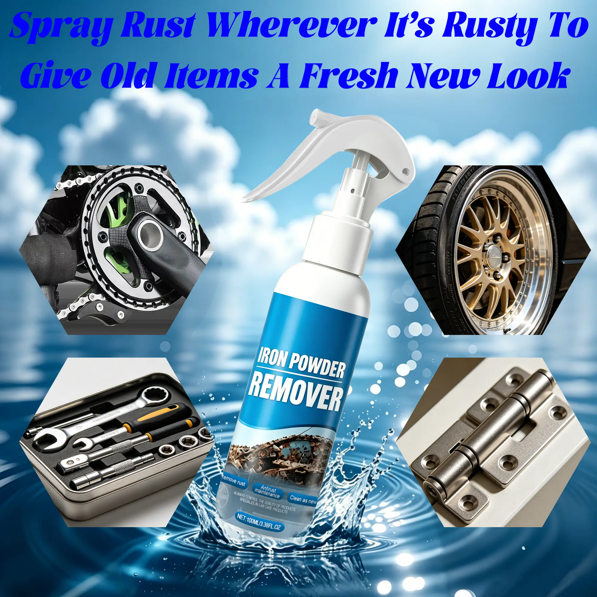 Automotive Rust Remover Spray (100ML) - Fast-Acting Iron & Rust Cleaner for Wheels, Rims, Metal Surfaces - Car Detailing Products, Detailing Products Chemicals - Safe on Most Automotive Finishes, Cars, Motorcycles
