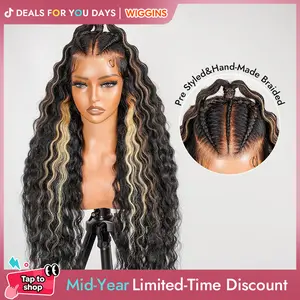[Summer Musts] Wiggins Hair Stylist Wig Pre Braided Pre Cut Ready To Go Wig Black With The Blonde Highlight Deep Wave 13x6 Lace Frontal Wig Glueless Human Hair #WeeklyDeals #SummerWins #DealsForYouDays