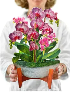 Freshcut Paper Pop Up Cards, Orchid Oasis, 12 Inch Life Sized Forever Flower Bouquet 3D Popup Greeting Card, Anniversary Card, Mother's Day, Blank Notecard & Envelope