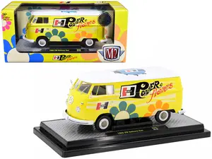 1960 Volkswagen Delivery Van Yellow w/Bright White Top & Flower Graphics Ltd Ed 1/24 Diecast Model Car by M2 Machines