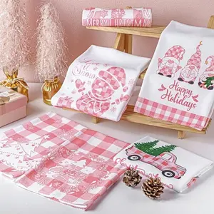 6 Piece Winter Kitchen Towel Set, Dwarf Truck Snowman Pattern, Absorbent Plaid Design, Bathroom Hand Towels, Farmhouse Style, Moving Gift