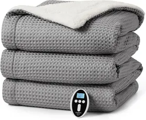 90" x 100" Grey Waffle Heated Throw Blanket,Machine Washable Electric Blankets Fast Heating with LCD Controller,6 Heat Levels & 2-10H Time Settings,Heat Throw for Couch.