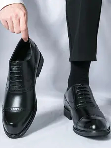 Men's Fashionable Patchwork Design Lace Up Dress Shoes, Formal Dress Shoes, Casual Comfortable Pointed Toe Shoes for Work Office, Male All-match Shoes for Daily Wear, Boy
