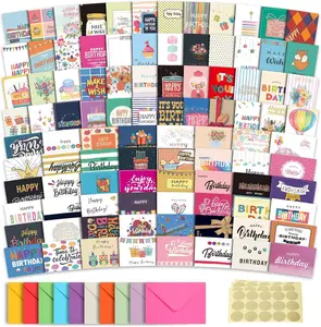 100 Unique Birthday Cards with Envelopes - Assorted Happy Birthday Cards, 4 X 6 Inches, Envelopes & Stickers in Bulk Boxed Set XXINMOH
