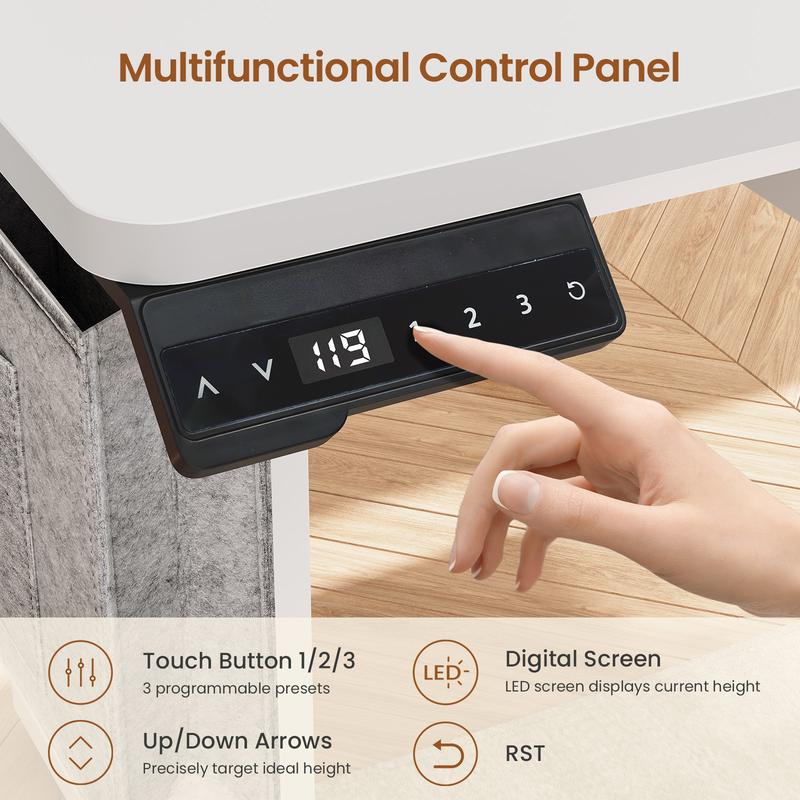 SEDETA 63 Inch Height Adjustable L Shaped Electric Standing Desk Computer Gaming Desk with Led Lights 3 Drawers Power Outlet