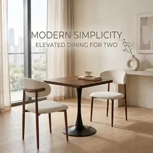 3-Piece Dining Table Set with 2 Upholstered Chairs – Ships in 2 Boxes, 27.6" Square Tulip Table with Metal Pedestal, Mid-Century Modern Bistro Set for Kitchen use , Small Spaces, Cafe, Walnut， breakfast nook