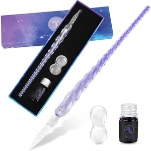 Glass Ink Pen Set, Glass Dip Pen with Fluorescent Ink and Pen Holder Art  Glass Pens for Signatures, Business Christmas  Glass Ink Pens (, )