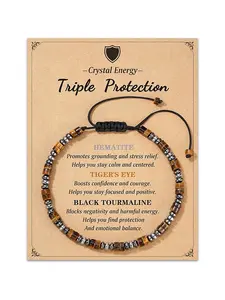 Vintage Natural Hematite Tiger Eye Healing Crystal Bracelet, Triple Protection, Grounding and Stress Relief, Perfect Gift for Friends