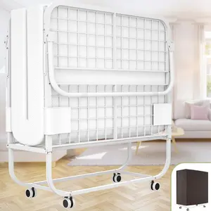 Cyclysio Twin Folding Bed with Mattress, 75" x 38" Folded Bed, Portable Rollaway Bed Guest Bed for Adults, Foldable Bed with 5" Memory Foam Mattress, Space Saving Fold Up Bed with Metal Frame, White
