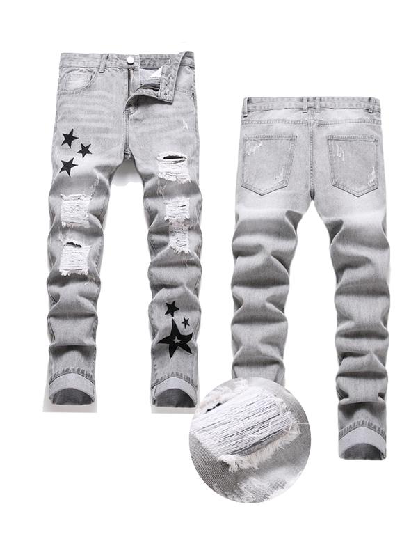 Christmas Gifts Men's Slim Fit Fashion Jeans In Three Colors - Casual Street Style Ripped Jeans - Comfortable And Stylish Trousers - Suitable For Everyday Wear - (Sizes 28-38) Men's Hip-Hop Style.