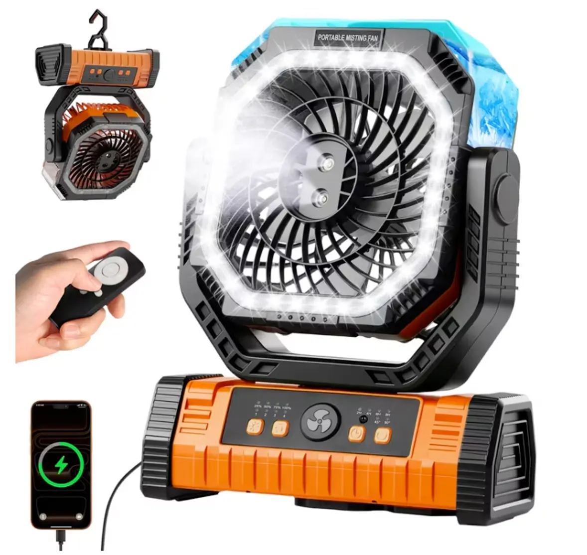 #DealsForYouDays summerwins 2026 Upgraded Camping Fan, Misting fan, 20000mAh Rechargeable Fan with LED Lights & 270° Pivot, Remote Control Shaking Head Desk Fan for Tent Travel Home Multifunction Outdoor Activities summerwins