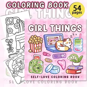 1PC Popular Influencer Girl-Themed Coloring Book, Trendy Girl Style, Nail Art, Phone, Cat Patterns, Self-Care, Coloring Book, Suitable for Daily Stress Relief, Children's Enlightenment, Girl Coloring Picture Book, Adult Coloring Book