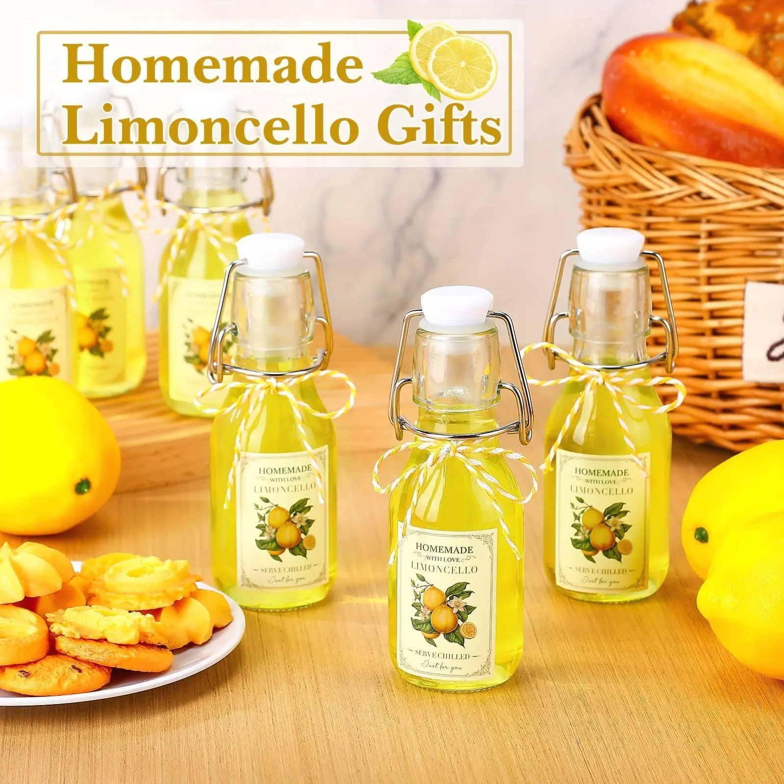 20 Sets (Bottles & Lids) 4oz Clear Swing/Flip-Top Glass Bottles with Airtight Caps - PVC-Free Limoncello, Beer, Homemade Liquor Bottles for Home Brewing, Wedding Favors, Party Supplies, Italian Liqueor Bottling - Classic Oval Glass Bott