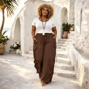 Women's Casual Loose-Fit Wide Leg Drawstring Pants, All-Season Woven Fabric, Long Plain Design, Daily Commute & Vacation Wear for All Season