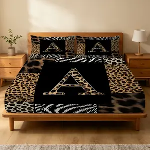 3pcs Animal‑Print “A‑Z” Bed Sheet Set—Soft and Gentle on the Skin, with Deep‑Pocketed Fitted Sheets That Stay Securely in Place. Suitable for All Bed Types, This Stylish Home Decor Item Is Perfect for Both Personal Use and as a Gift