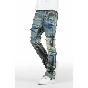 Yves Blue Stacked Flare Cargo Jean
