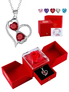 Infinity Heart Pendant Necklace with Rose Gift Box, Fashion Jewelry for Party, Daily Clothing Decor, Trendy All-match & Exquisite Jewelry for Birthday Gift