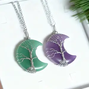 vintage boho jewelry birthstone gift Adjustable Punk Style Two Chrome Necklaces Spiritual Jewelry Tree Of Life Jade Mystic  Necklace Inner Peace Crystal Healing Handmade Jewelry  Viral Serenity Gifts For Girlfriend Womens  Best Pendant Design Necklets