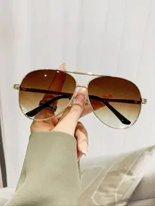 Women's Vintage Metal Frame Aviator Sunglasses, Trendy Casual Sunglasses for Everyday Use, Fashion Modern Accessories for Outdoor Activities, Trendy Beach Eyewear