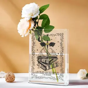 Fourth Wing Book Vase, Dragon Rider Acrylic Floral Vase with “I Am the Sky” Quote, Rebecca Yarros Fantasy Decor for Book Lovers Bookish Vase