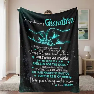 Grandson Flannel Blanket Galaxy Fist Bump Print Soft Warm Cozy Decorative Gift for Birthday Graduation Living Room Bedroom Sofa