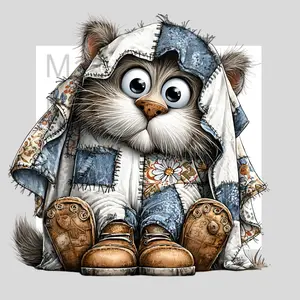 Patchwork Cat - DTF Transfer - This is NOT a Tshirt or Digital Product