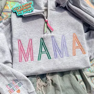 MAMA Pastel Embroidered Quarter Zip