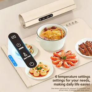 Updated Electric Food Warming Mat with 6 Temperature Levels & 6-Hour Timer, Faster Full #SummervibesSurface Heating Mat, Roll Up Food Warmer for Holiday Parties & Buffets-Can accommodate 6 to 8 bowls simultaneously.