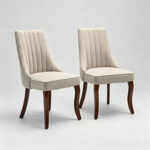 2 Pcs Modern Beige Velvet Dining Chairs, Soft Fabric Upholstered Seating with Sturdy Solid Wood Legs, Ergonomic Comfortable Backrest, Easy Assembly Armless Side Chairs for Kitchen, Dining Room, Living Room Home Furniture