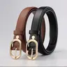 Women’s PU Leather Skinny Belt with Gold Alloy Buckle, 41 Inch Adjustable Waist Belt, Slim Fashion Belt for Jeans, Pants, Dresses, Casual & Dressy Outfits, Black/Brown