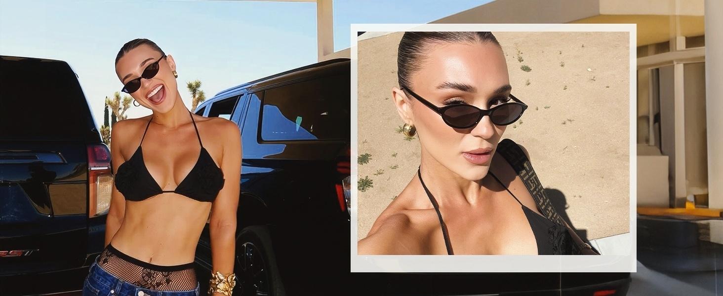 〖Summer Turn Up〗3 PCS Retro Oval Sunglasses for Women Chic Cat Eye 90s Sunnies Lightweight Narrow Shades Trendy UV Protection Sunglasses Vintage Rich Girl Sunglasses Women Sunglasseswomen summerwins
