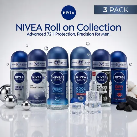 NIVEA Men Scented Roll-On Anti-Perspiration Deodorant Multi-Pack (3-Pack Bulk, 50mL Each Assorted Scents) - Body Deodorizer, Antibacterial, Smoothing Underarm Care, Convenient Everyday Freshness, Personal Care for Adult Males, Office Use, Gifting