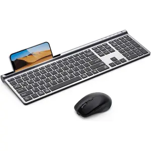 Keyboard and  Combo, Ultra Slim Rechargeable -Mode ( 5.0x2 +2.4G) Silent Keyboard and  Set, Multi-Device Full-Size Compact Design for MacOS/iOS/Android/Windows