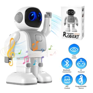 AI Dancing Robot Toy for Babies - 2024 New Kids' Gift, Smart Interactive Learning, Bluetooth Music, Programmable Moves, Voice Assistant, App Controlled, 3.7V/1800mAh Rechargeable Battery, 84x112x178mm, Grey Orange