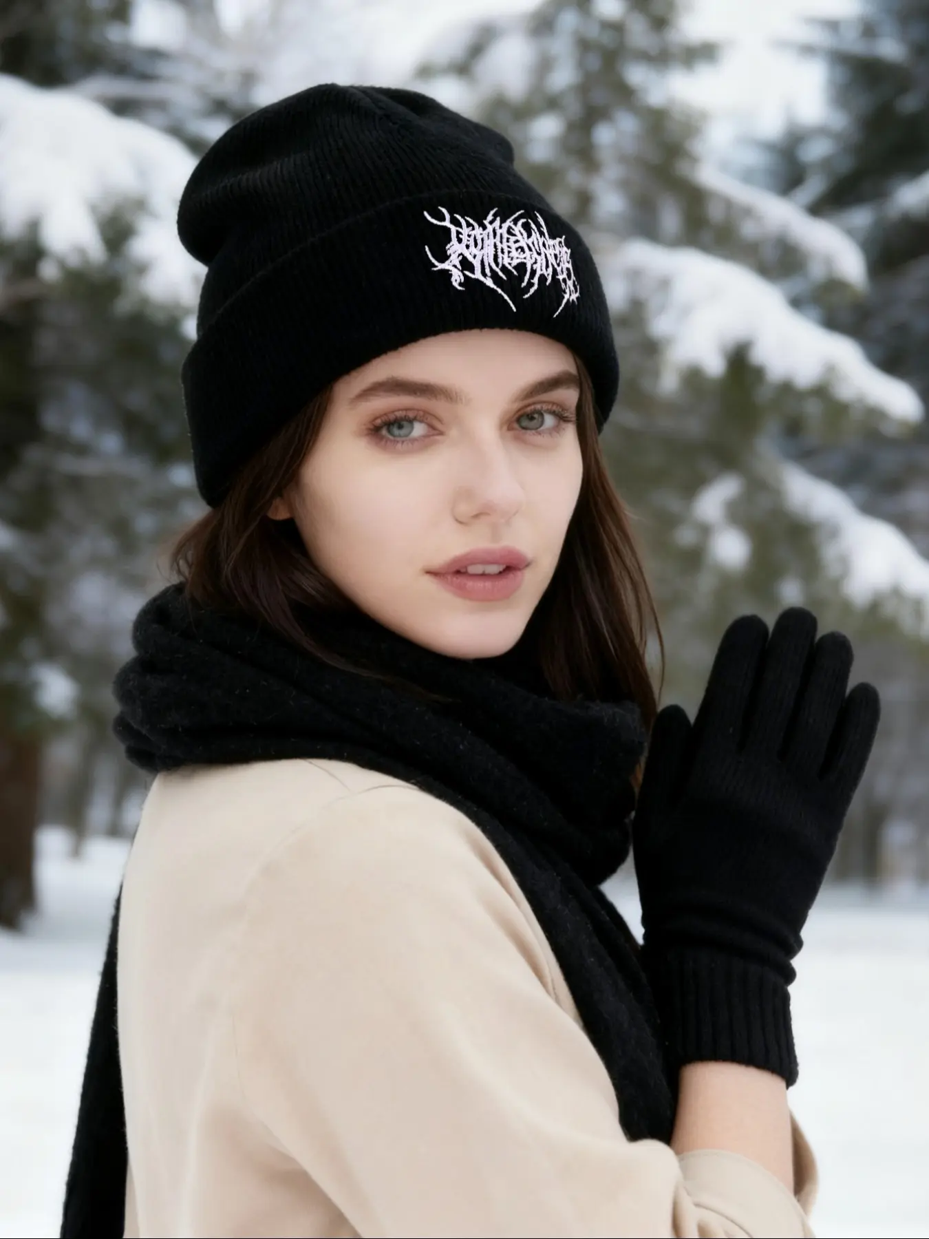 Ultra-Soft Windproof Gothic Metal Logo Beanie, Warm Winter Punk Streetwear, Ideal for Daily Wear & Snowy Adventures
