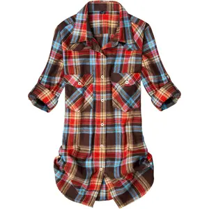 Womens Flannel Shirt Long Sleeve Plaid Shacket Soft Casual Collared Loose Button Down Roll Up Blouses TopsGift