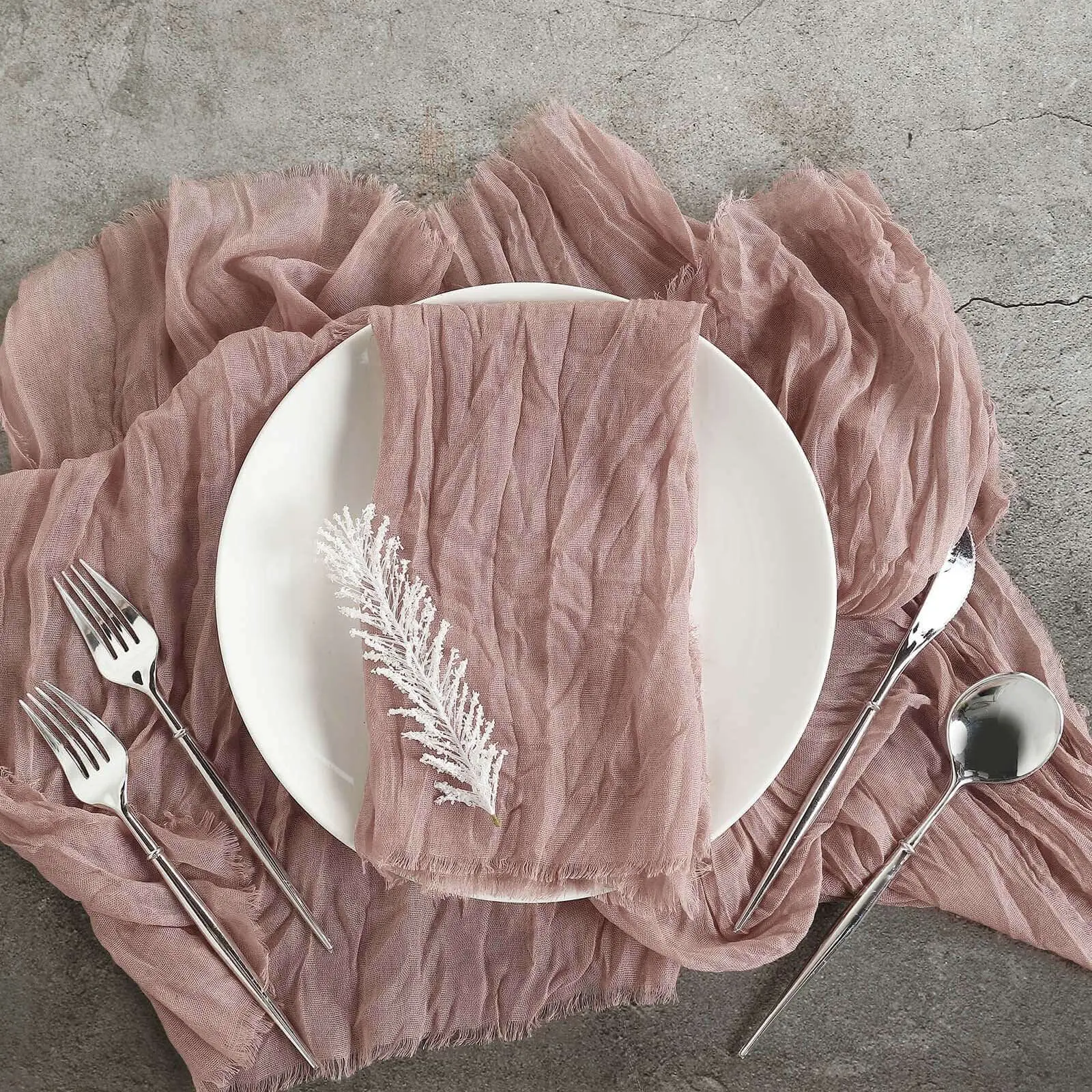 5-Pack Reusable Boho Gauze Cheesecloth Napkins, 24"x19" Dusty Rose Tableware Dinnerware with Wrinkle Fold for Dinner Events, Weddings