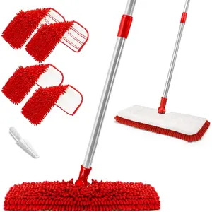 Microfiber Mop for, Dust Mop, Wet Mopping with 4 Washable Mop Pads, Mops for with 1 Scraper- White & Red