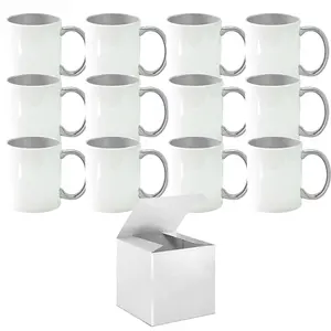 12-Pack of 11 oz. Silver Inner & Handle Sublimation Mugs - Includes White Gift Boxes